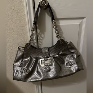 Oversized Y2K silver GUESS purse